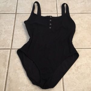 Solid and Striped Black Ribbed One Piece